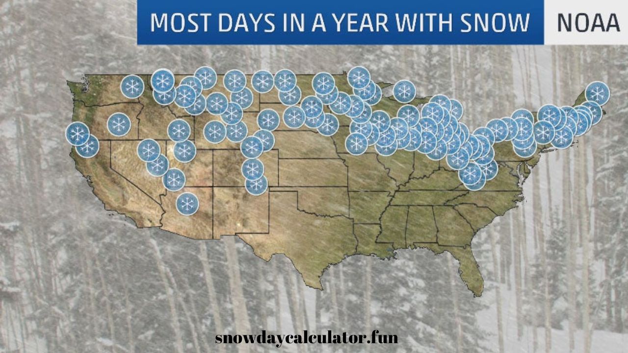 United States Snow fall areas on map